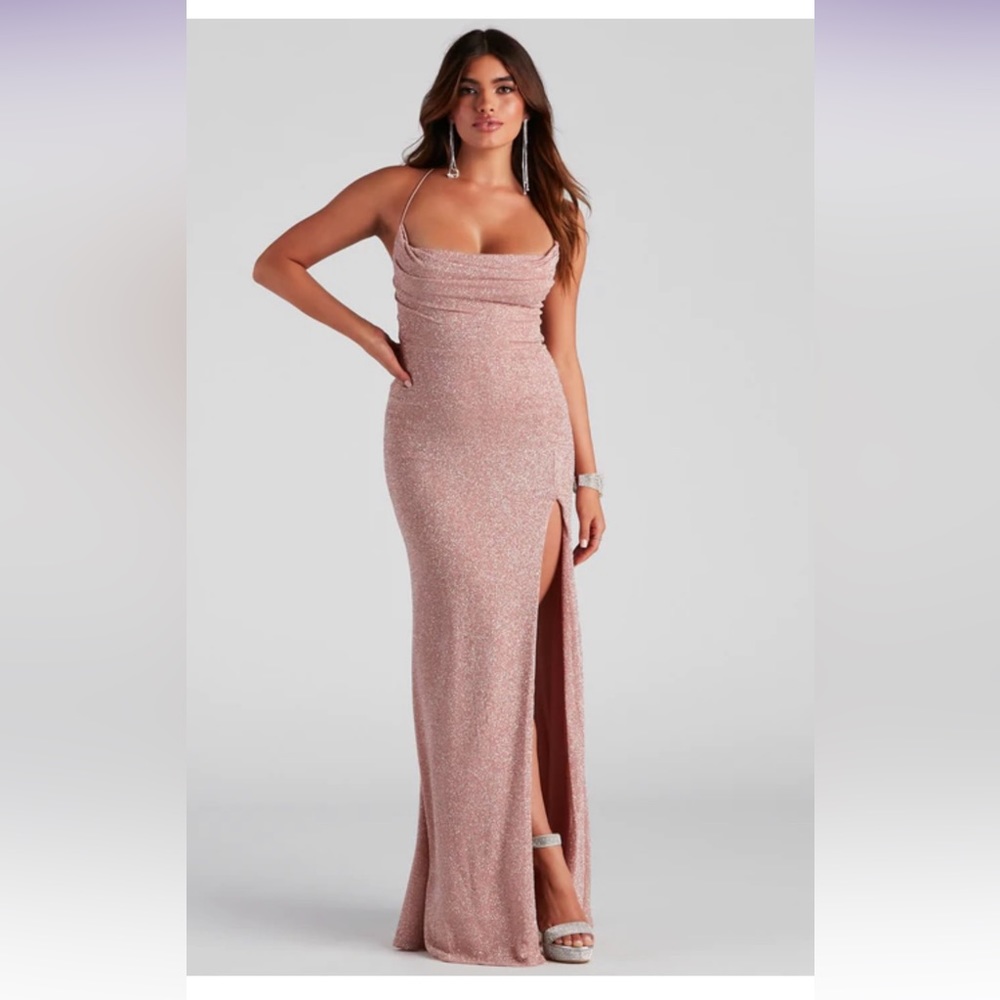 Windsor blush pink cowl neck prom/formal dress